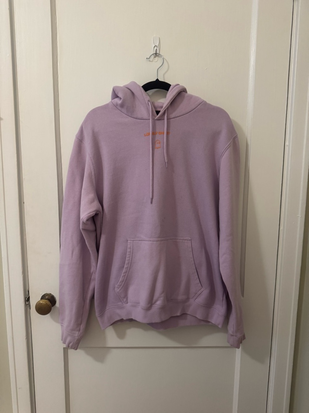 LONELY GHOST Lavender Crewneck Hoodie with Subtle Orange Logo